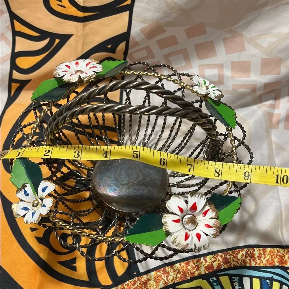 Decorative Wire Basket with Floral Accents